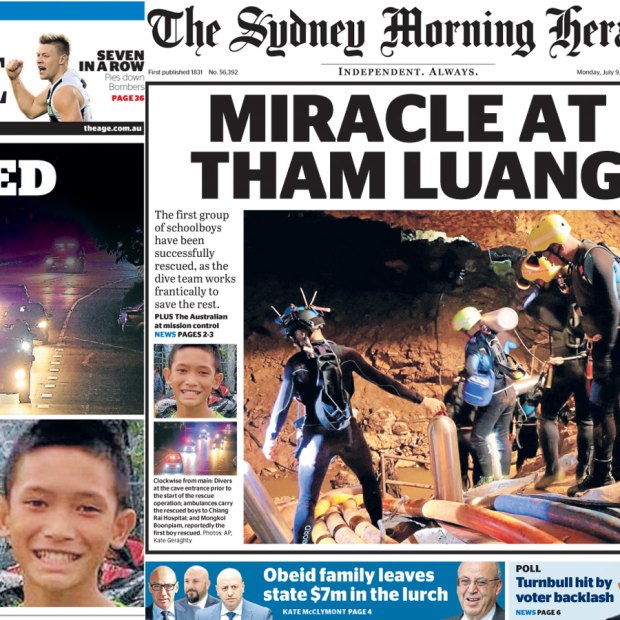 Monday's front pages of The Age and The Sydney Morning Herald. 