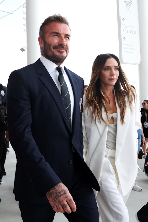 Sir David Beckham and Victoria Beckham attend the stadium's ribbon-cutting ceremony prior to the MLS match between Inter Miami CF and Austin FC at Nu Stadium on April 04, 2026 in Miami, Florida.