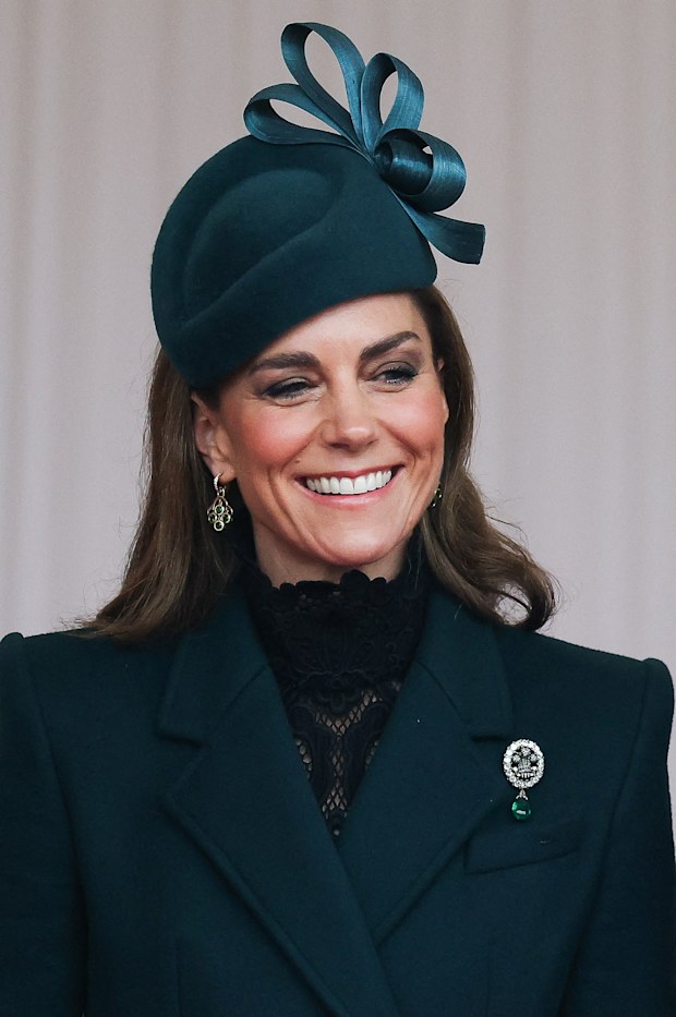 Catherine, Princess of Wales, attends a welcome ceremony on the Royal Dais at Datchet Road during the State Visit of the Sultan Of Oman to the UK on October 20, 2026 in Windsor