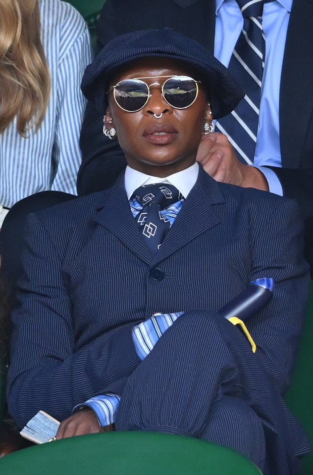 Cynthia Erivo at the 2026 Wimbledon Tennis Championships at the All England Lawn Tennis and Croquet Club on July 12, 2026 in London, England.