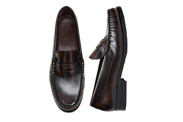 Alohas Rivet Vintage Effect Coffee Brown Leather Loafers.