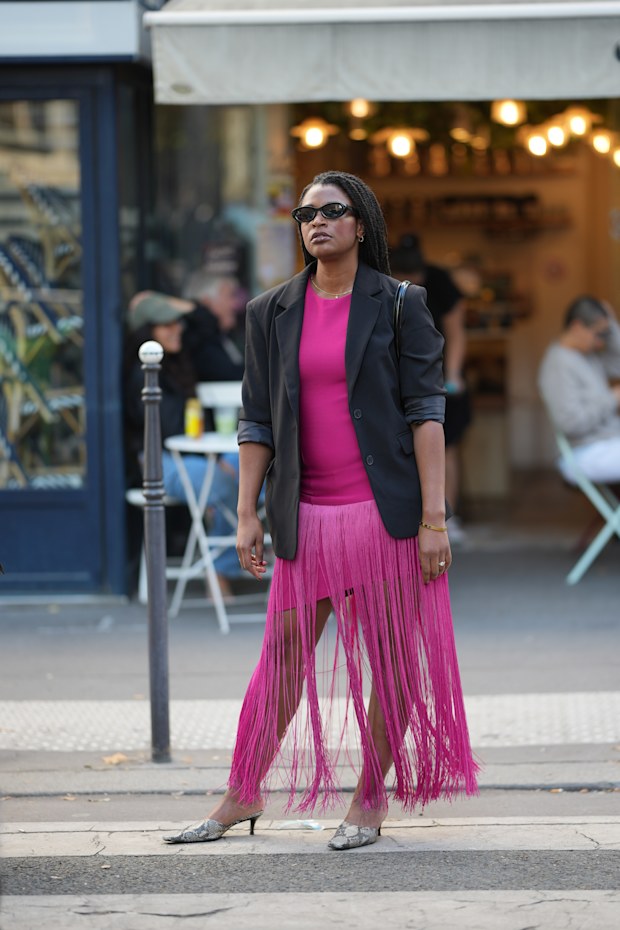 A guest outside Zimmermann, during Paris Fashion Week - Womenswear Spring/Summer 2027, on October 05, 2026 in Paris, France