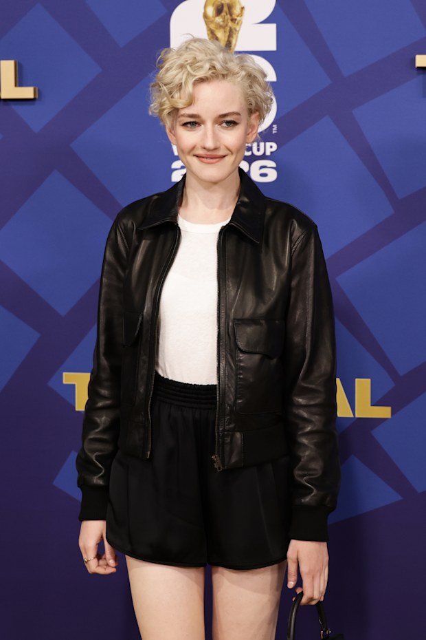 Julia Garner arrives before the World Cup final soccer match between Spain and Argentina in East Rutherford, N.J. Sunday, July 19, 2026.