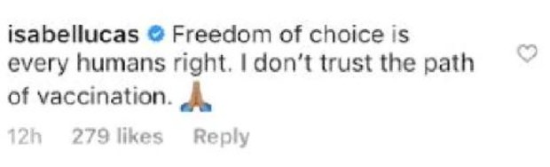 Isabel Lucas, anti-vaxxer, comments, coronavirus