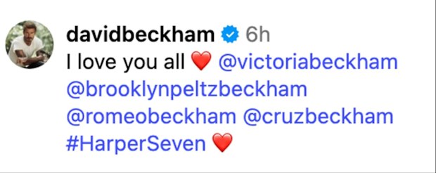 David Beckham instagram comment