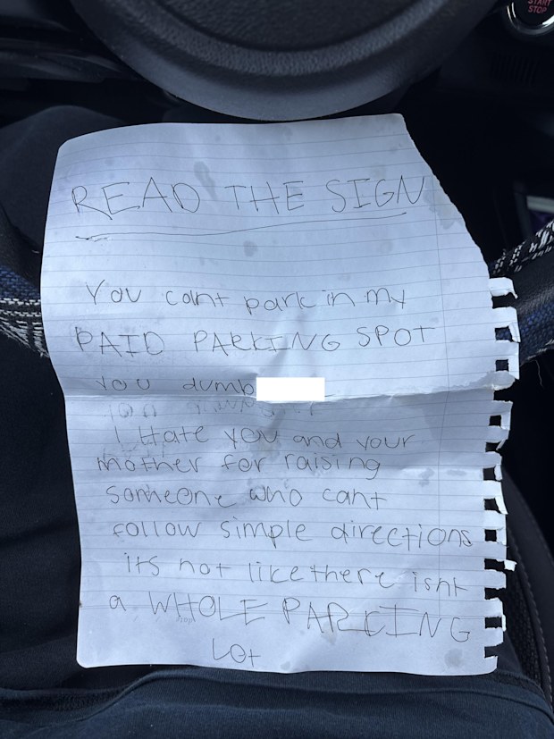 Rude note left for neighbour
