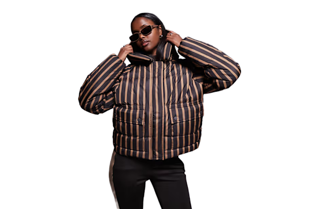Threadbare Ski Stripe Puffer Coat with Hood.