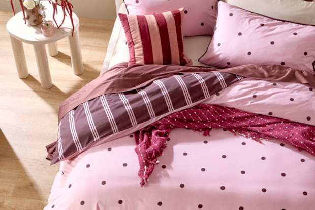 Habitat Louella Pink and Chocolate Polka Dot Quilt Cover Set.