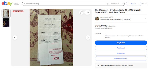 Scalpers are reselling tickets to The Odyssey in IMAX 70mm for upwards of $1400 on eBay