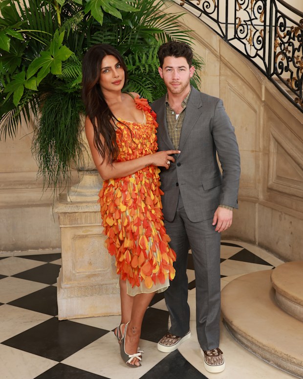 Priyanka Chopra Jonas and Nick Jonas at the Christian Dior Haute Couture Fall/Winter 2026/2027 show at Paris Fashion Week on July 6, 2026 in Paris, France.