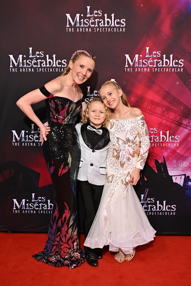 Nikki Webster with her children at Les Misérables The Arena Spectacular Gala Opening at ICC Sydney Theatre on May 1, 2025 in Sydney, Australia. 