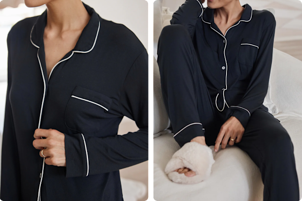 Woman wearing Papinelle pyjamas