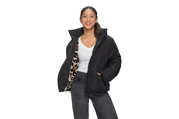 The Oodie Black Leopard Puffer Jacket.