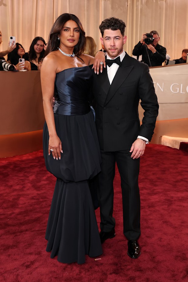 Priyanka Chopra Jonas and Nick Jonas attend the 83rd Annual Golden Globe Awards at The Beverly Hilton on January 11, 2026 in Beverly Hills, California. 