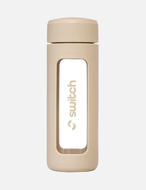 Switch Nutrition Glass Water Bottle with Tea Strainer 460ml.