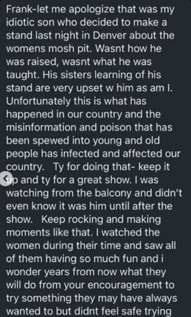 Frank Carter statement after Sex Pistols boots fan