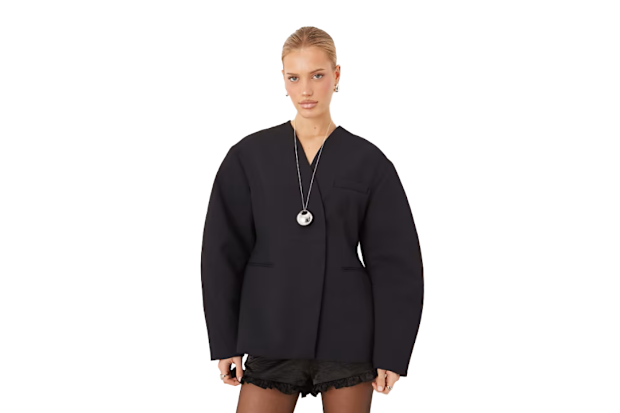 ASOS Designs Collarless Cinch Waist Blazer.