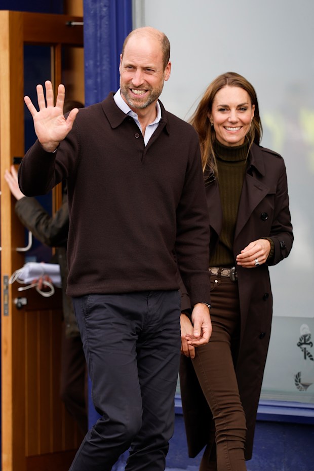 Prince William, Prince of Wales, and Catherine, Princess of Wales, leave the community-owned Anchor Tavern Pub & Hub in Port Bannatyne