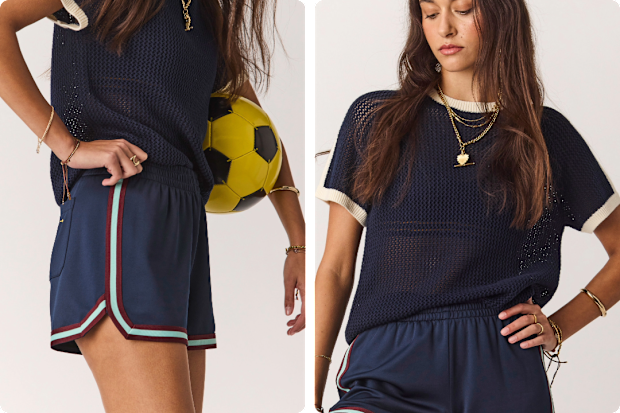 The Upside retro shorts and knit top