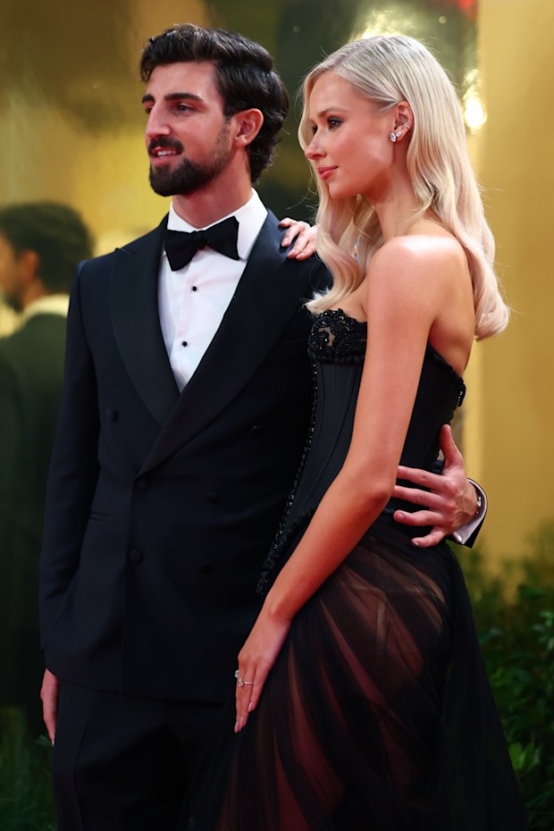 Josh Daicos of the Magpies and partner Annalise Dalins arrive ahead of the 2026 Brownlow Medal at Crown Palladium on September 21, 2026 in Melbourne, Australia.