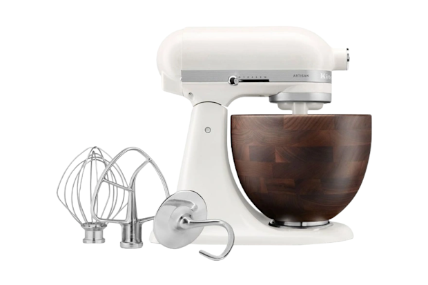 White KitchenAid stand mixer. 