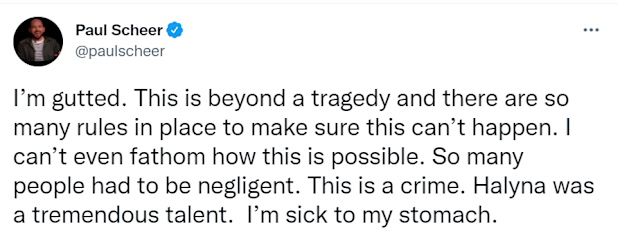 Actor Paul Scheer tweets about tragic loss of Halyna Hutchins.