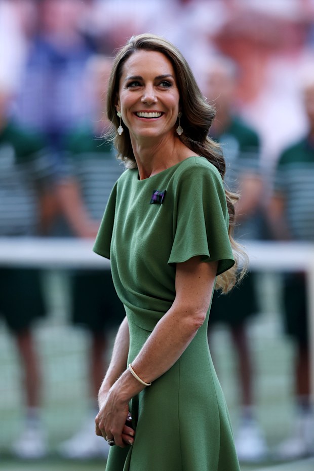Catherine, Princess of Wales at the Gentlemen’s Singles final on day fourteen of The Championships Wimbledon 2026 at All England Lawn Tennis and Croquet Club on July 12, 2026 in London, England.