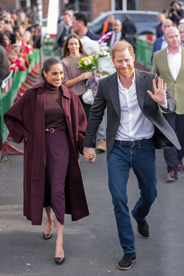 Meghan, Duchess of Sussex and Prince Harry, Duke of Sussex greet well-wishers as they arrive at the Community Recording Studio (CRS), a youth and community charity that offers a wide range of creative activities, sports, mentoring and youth development programmes, during the Duke and Duchess of Sussex’s visit to Nottingham on October 15, 2026, in Nottingham, England.