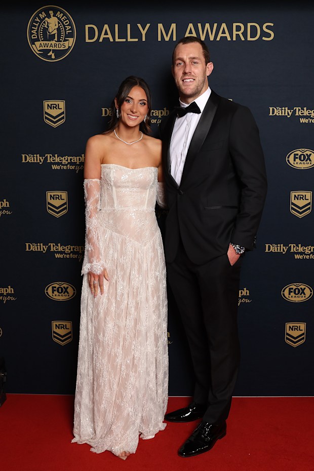 Isaah Yeo of the Penrith Panthers and Ashleigh Camenzuli arrive ahead of the 2026 Dally M Awards at The Cutaway, Barangaroo on September 30, 2026 in Sydney, Australia.