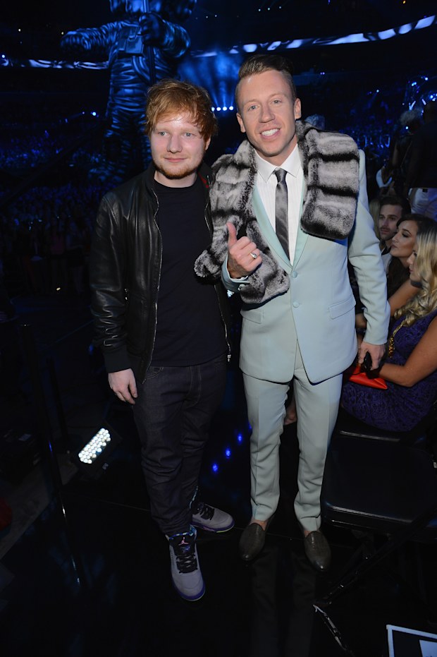 Ed Sheeran and Macklemore attend the 2013 MTV Video Music Awards at the Barclays Center on August 25, 2013 in the Brooklyn borough of New York City