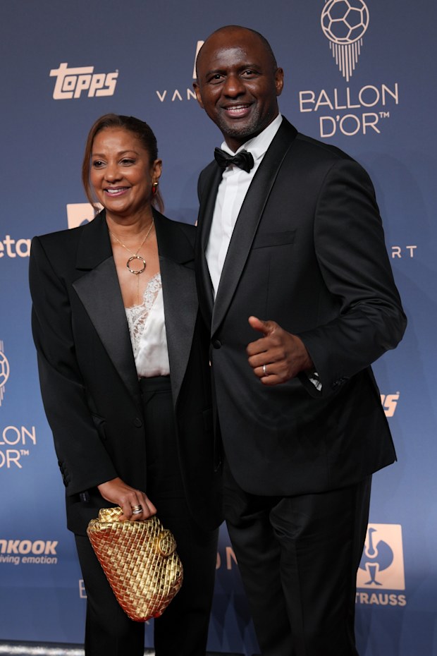 Patrick Vieira and wife Cheryl Plaza Vieira at the 70th Ballon D’Or Ceremony at Palladium Theatre on October 26, 2026 in London, England.
