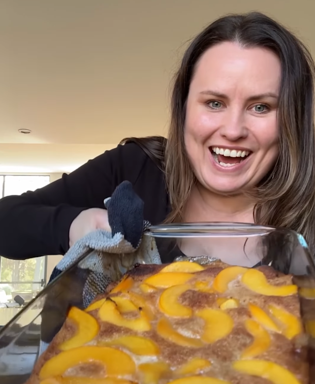 Ash.cooks.dinner with her Kingston biscuits and peaches dessert