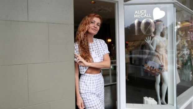Alice McCall in her Paddington boutique in 2014, celebrating ten years in business. 