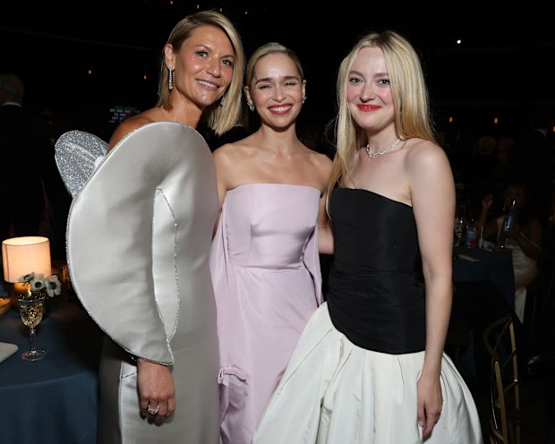 Claire Danes, Emilia Clarke and Dakota Fanning attend the 78th Primetime Emmy Awards held at the Peacock Theater on September 14, 2026. 