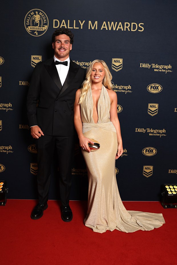 SYDNEY, AUSTRALIA - SEPTEMBER 30: Herbie Farnworth of the Dolphins and Lily Pickles arrive ahead of the 2026 Dally M Awards at The Cutaway, Barangaroo on September 30, 2026 in Sydney, Australia. (Photo by Mark Metcalfe/Getty Images)