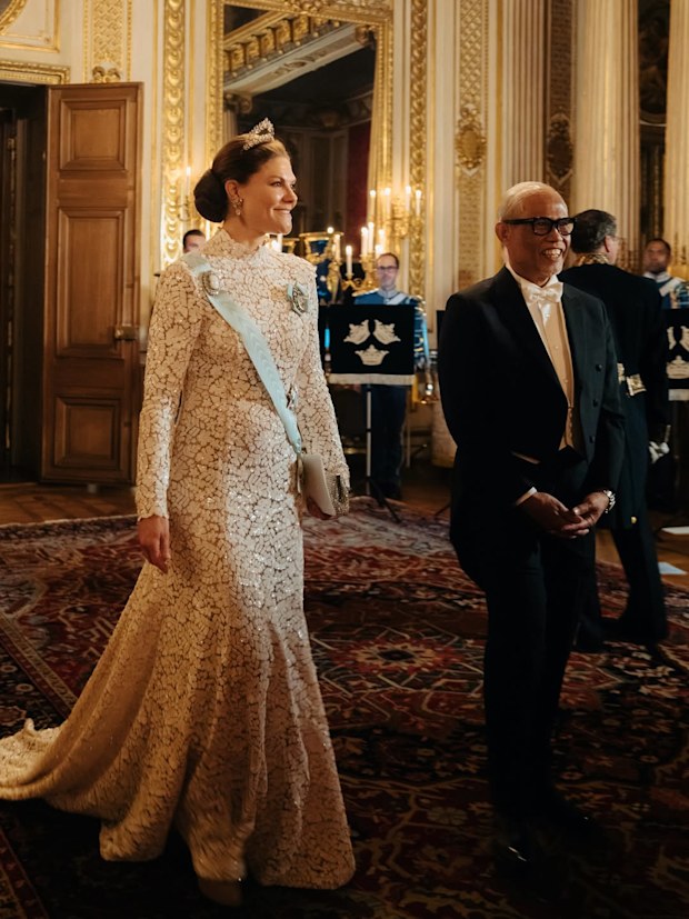 Crown Princess Victoria (left) President Tharman Shanmugaratnam (right) at Stockholm Palace.