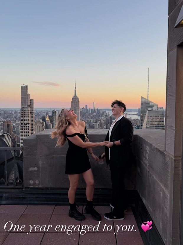 Natalie Bassingthwaighte and Pip Loth celebrate one year since engagement