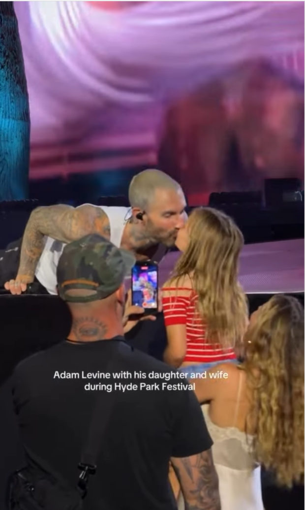 Adam Levine with his daughter during British Summer Time concert