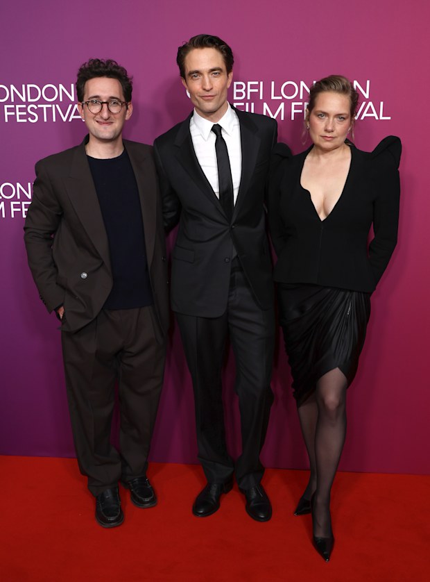 (L-R) Director Lance Oppenheim, Robert Pattinson and Merritt Wever attend the “Primetime” Screening during the 70th BFI London Film Festival