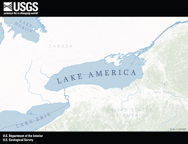 Donald Trump tarafından Amerika Gölü olarak yeniden adlandırılan Ontario Gölü'ne ait bir USGS haritası.