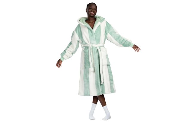 Sage Stripe Sherpa Dressing Gown.