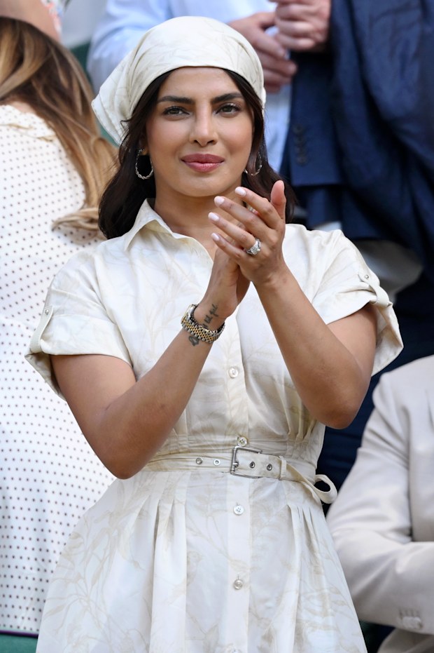 Priyanka Chopra Jonas on day 11 of The Championships Wimbledon 2026 at All England Lawn Tennis and Croquet Club on July 9, 2026 in London, England.