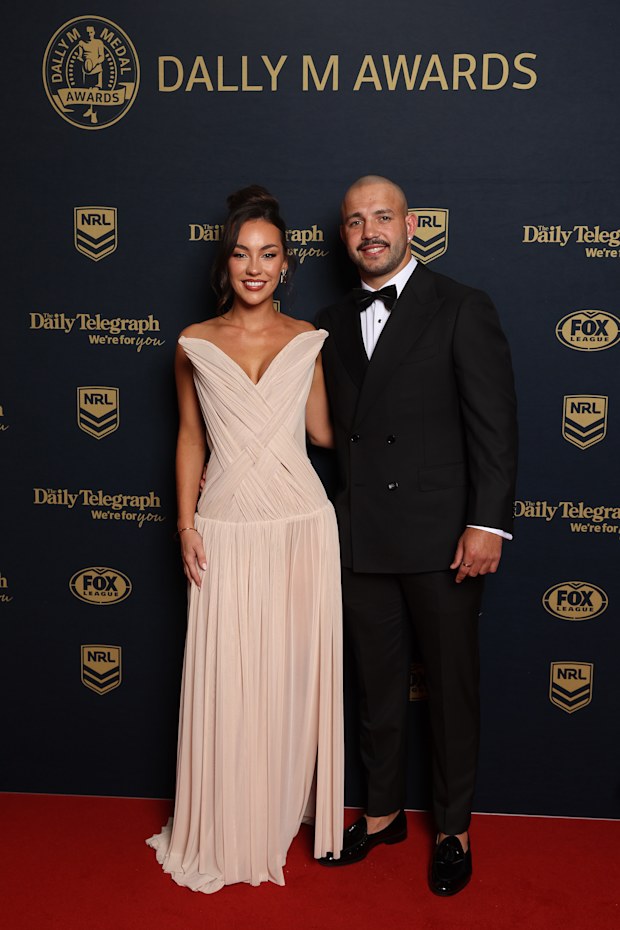 Braydon Trindall of the Cronulla Sharks arrives ahead of the 2026 Dally M Awards at The Cutaway, Barangaroo on September 30, 2026 in Sydney, Australia.