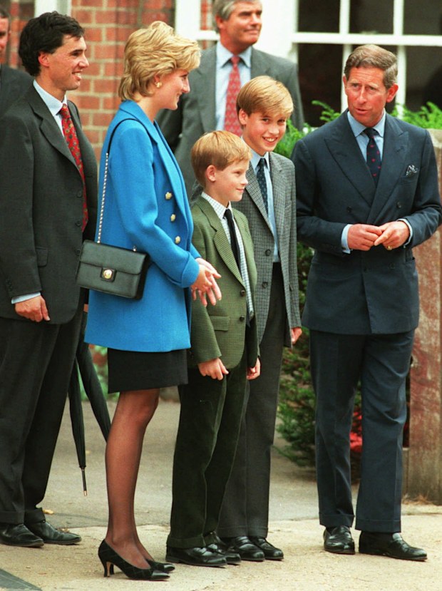 King Charles and his late former wife Diana, princess of Wales, accompany their sons Harry and William to Eton in September 1995.