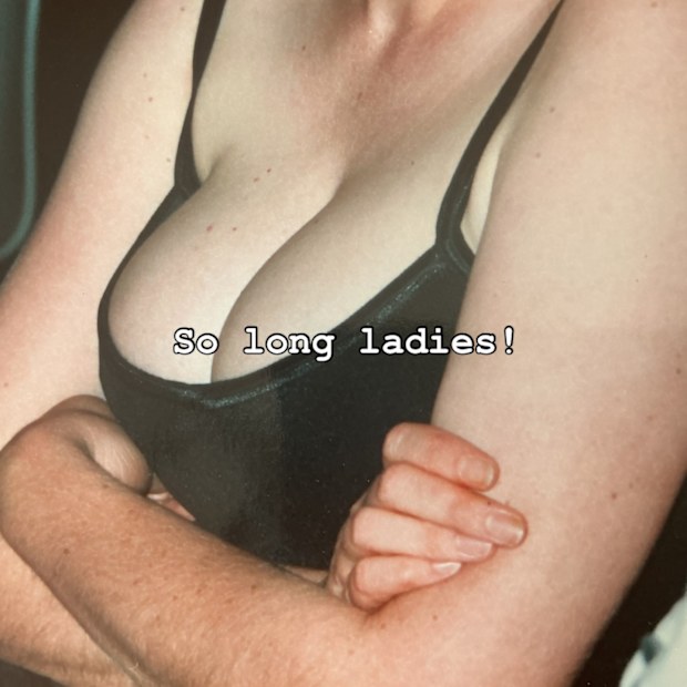 Judith Lucy has shared a cheeky farewell to her breasts ahead of a double mastectomy. 
