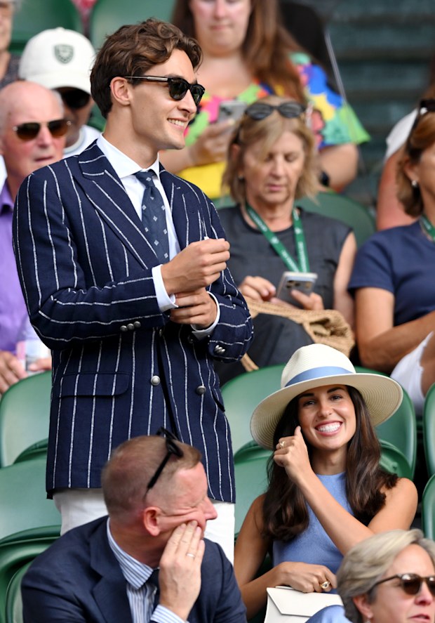 George Russell and Carmen Montero Mundt on day 11 of The Championships Wimbledon 2026 at All England Lawn Tennis and Croquet Club on July 9, 2026 in London, England.