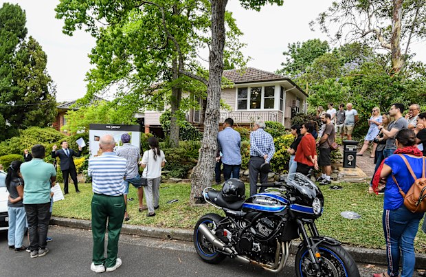 A A packed Sydney auction in late November 2020.packed Sydney auction in late November 2020.