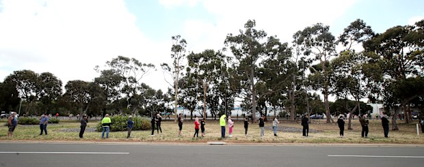 People queuing at the COVID-19 Testing site at Parafield Airport 