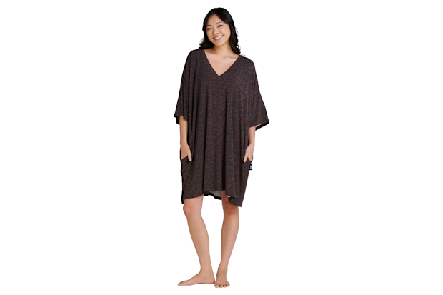 Chocolate Leopard V-Neck Sleep Tee Nightie.