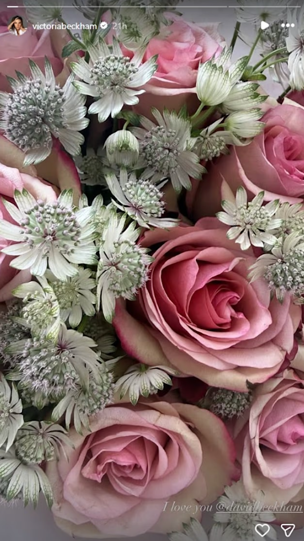 David Beckham gifts Victoria Beckham flowers.